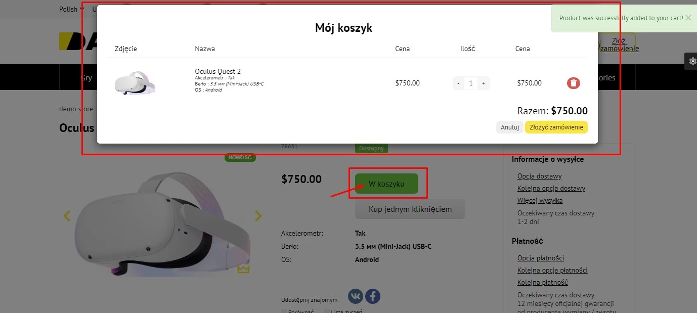 Ajax-Dodawanie towarów do koszyka - 1