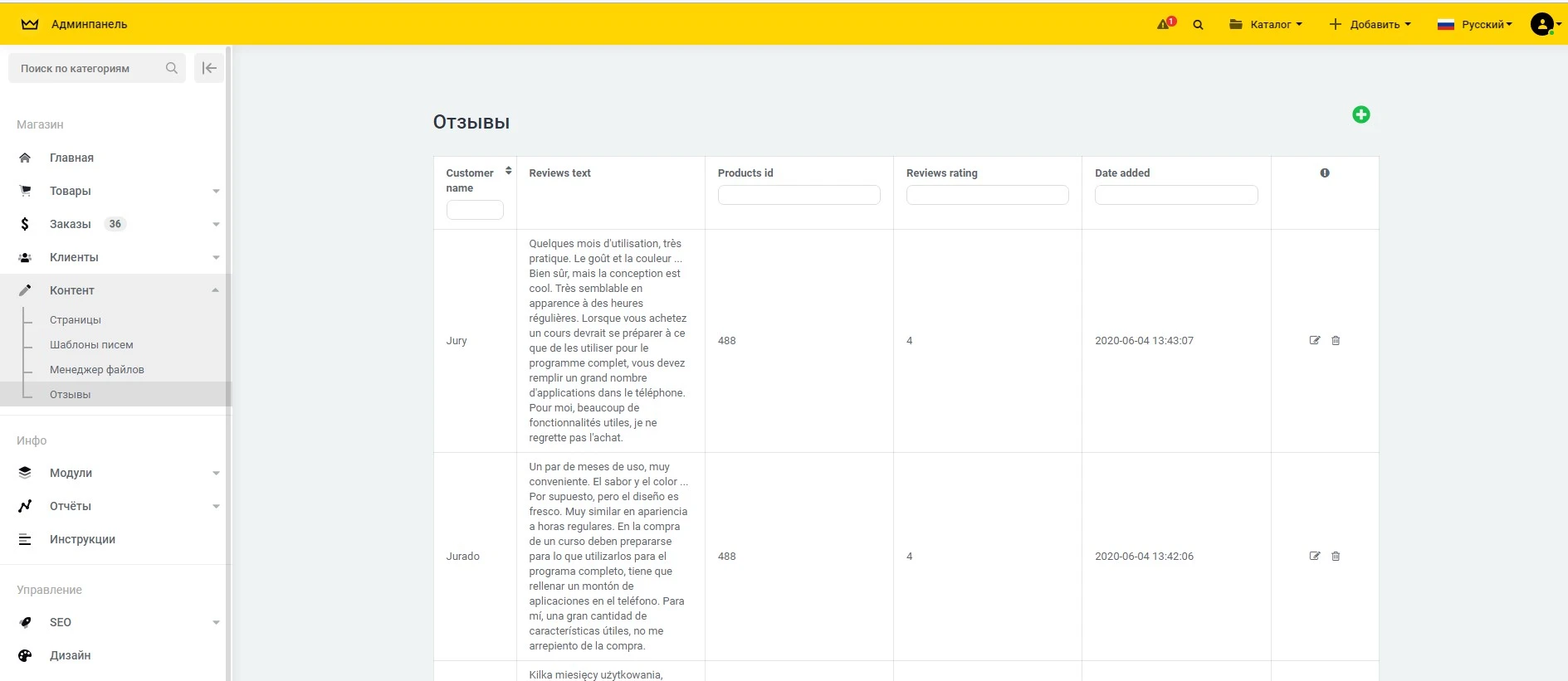 Отзывы о товарах - 1