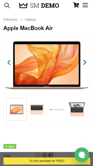 solomono ocommerce demo mobile screen