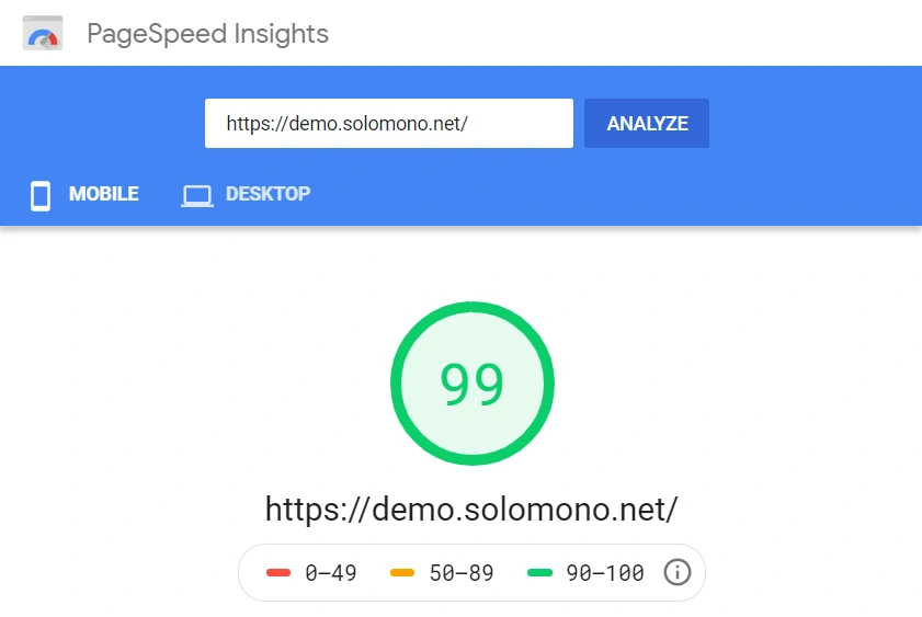 solomono oscommerce google page speed 99
