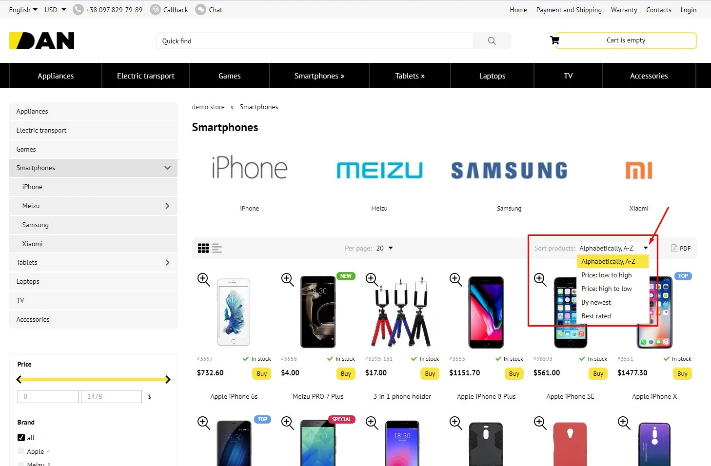 Ajax products sorting module for osCommerce webstore - Solomono - 1 Ajax products sorting - 1