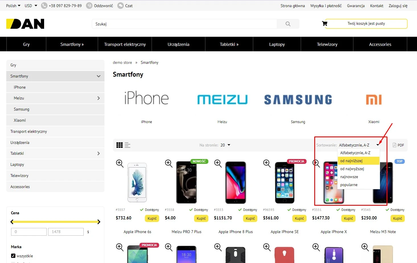 Ajax-sortowanie towarów - 1