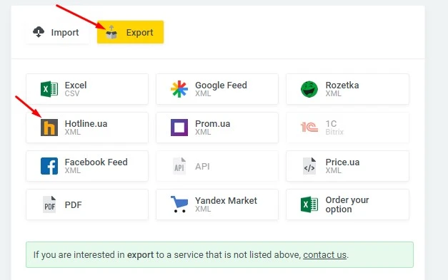 Export of goods "Hotline" (XML) - 1