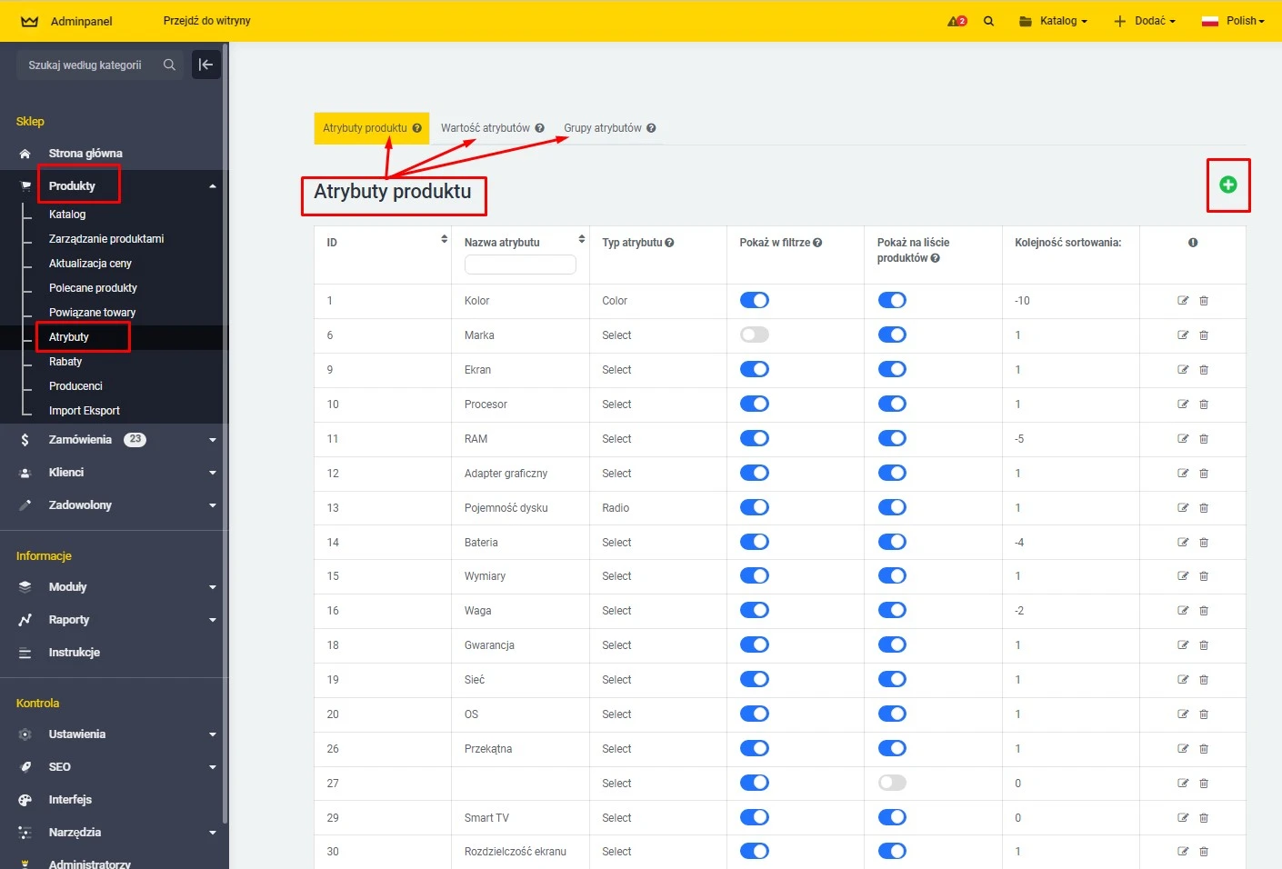 Wtyczka Atrybuty na liście towarów - na platformie do szybkiego tworzenia sklepów internetowych osCommerce Solomono - 2 Atrybuty na liście towarów - 2