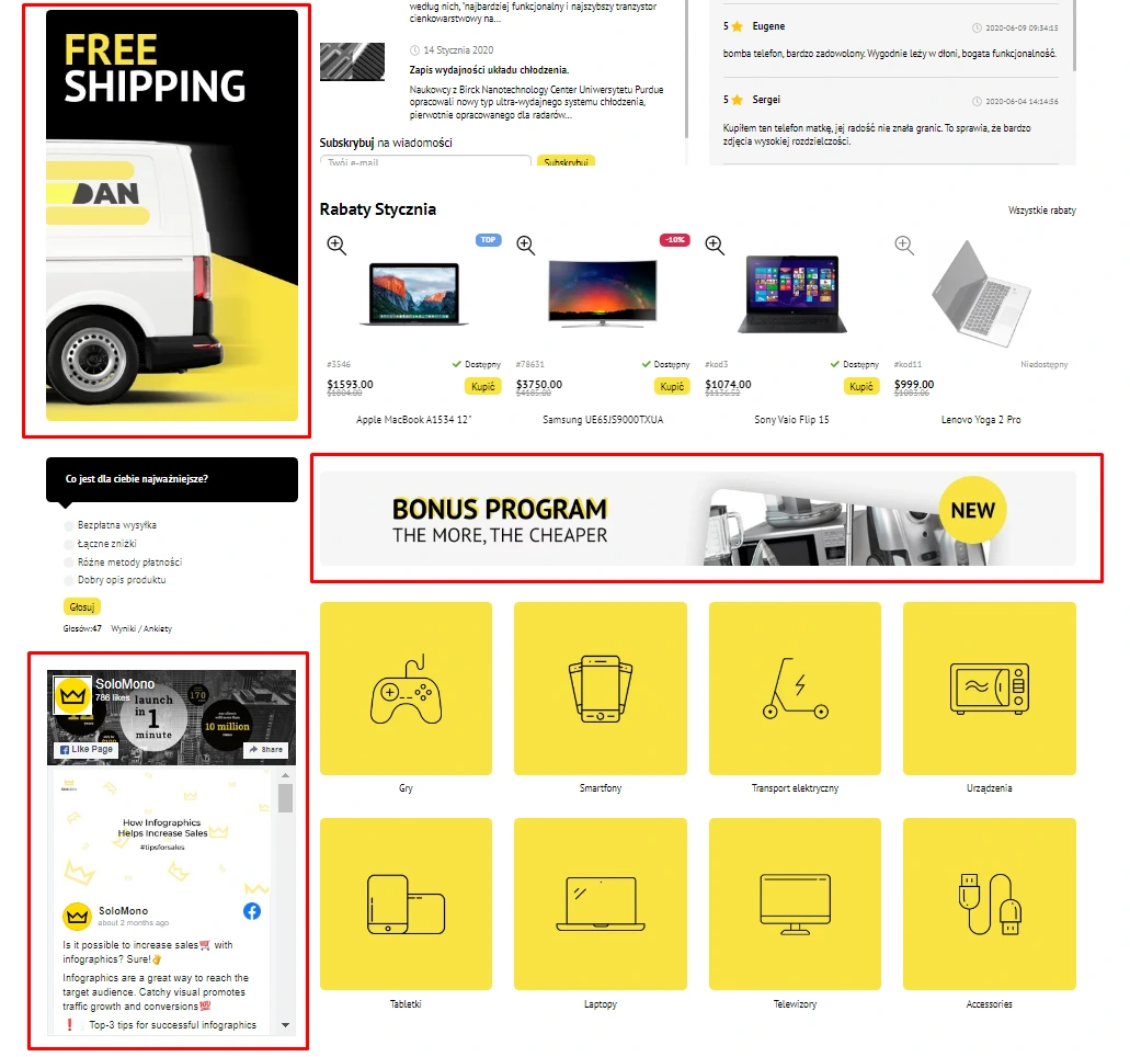 Wtyczka Banery na stronie głównej - na platformie do szybkiego tworzenia sklepów internetowych osCommerce Solomono - 2 Banery na stronie głównej - 2