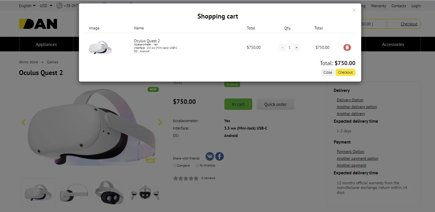 Popup shopping cart - 1