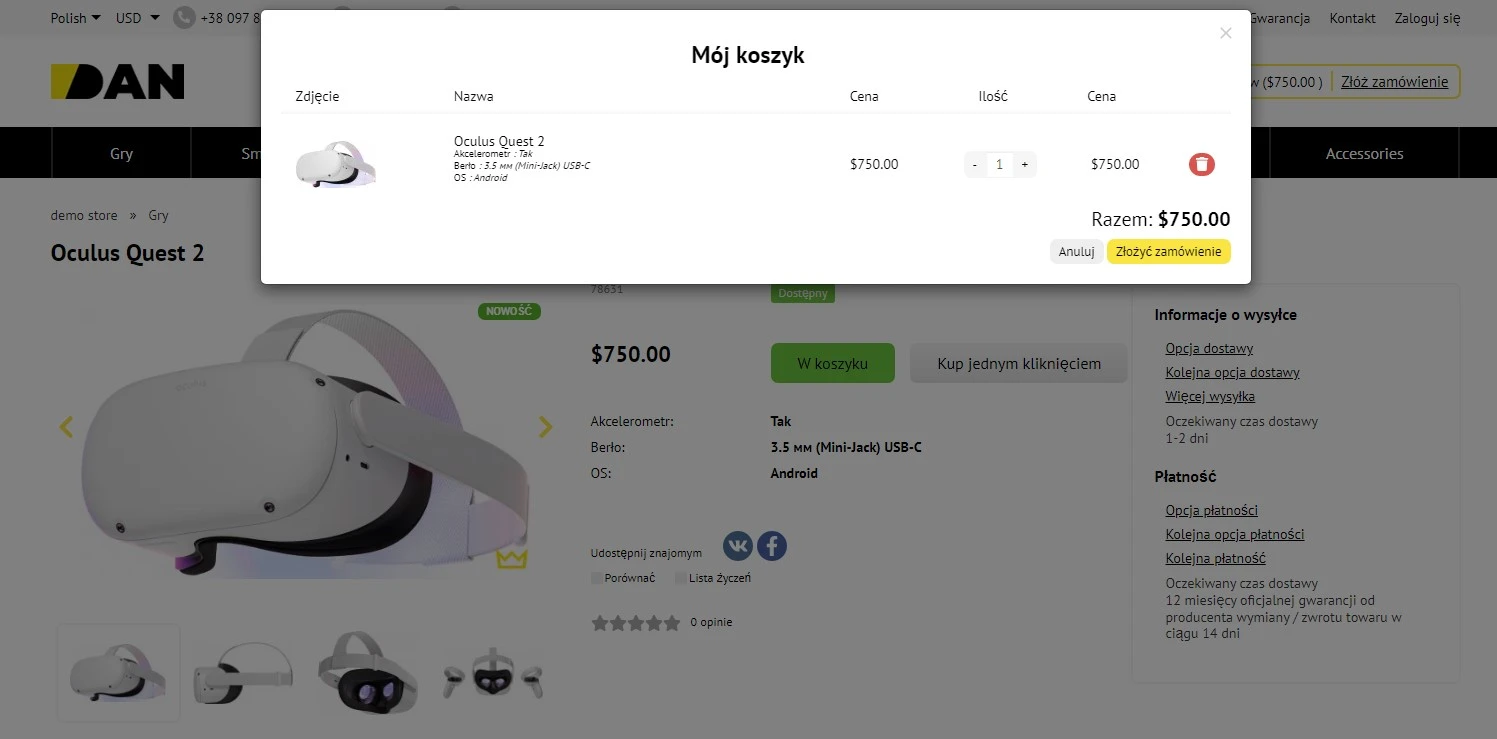 Wtyczka Okienko kosza - na platformie do szybkiego tworzenia sklepów internetowych osCommerce Solomono - 1 Okienko kosza - 1