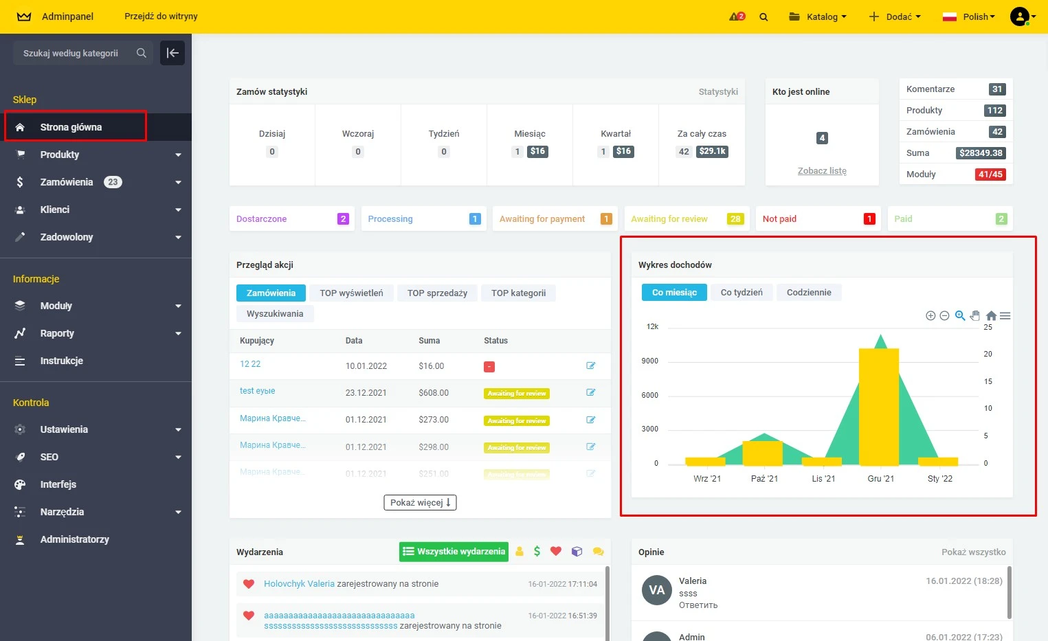 Wtyczka Harmonogram dochodów - na platformie do szybkiego tworzenia sklepów internetowych osCommerce Solomono - 1 Harmonogram dochodów - 1