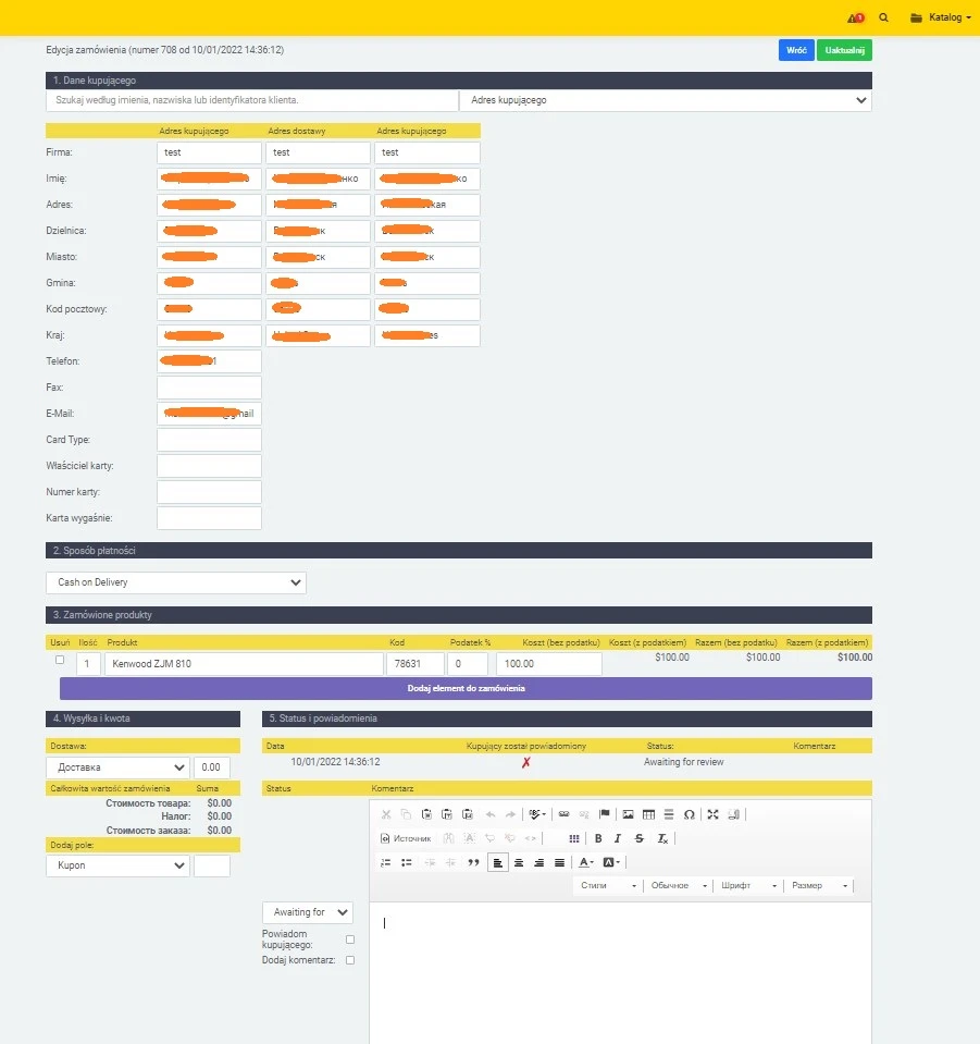 Tworzenie zamówień w panelu administracyjnego - 3