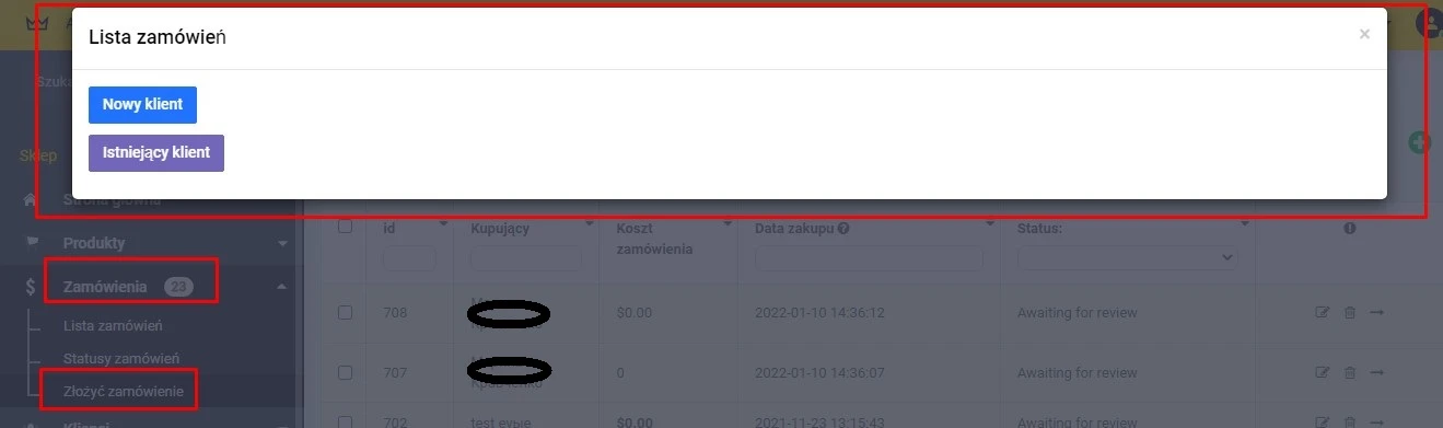 Tworzenie zamówień w panelu administracyjnego - 1