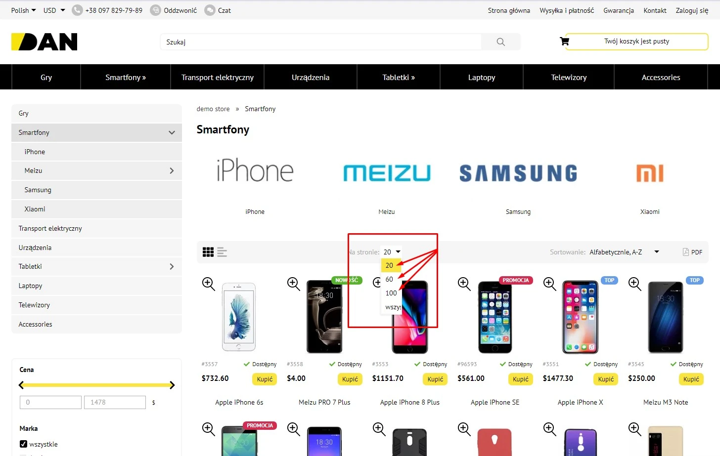 Wybór liczby produktów na stronie - 1