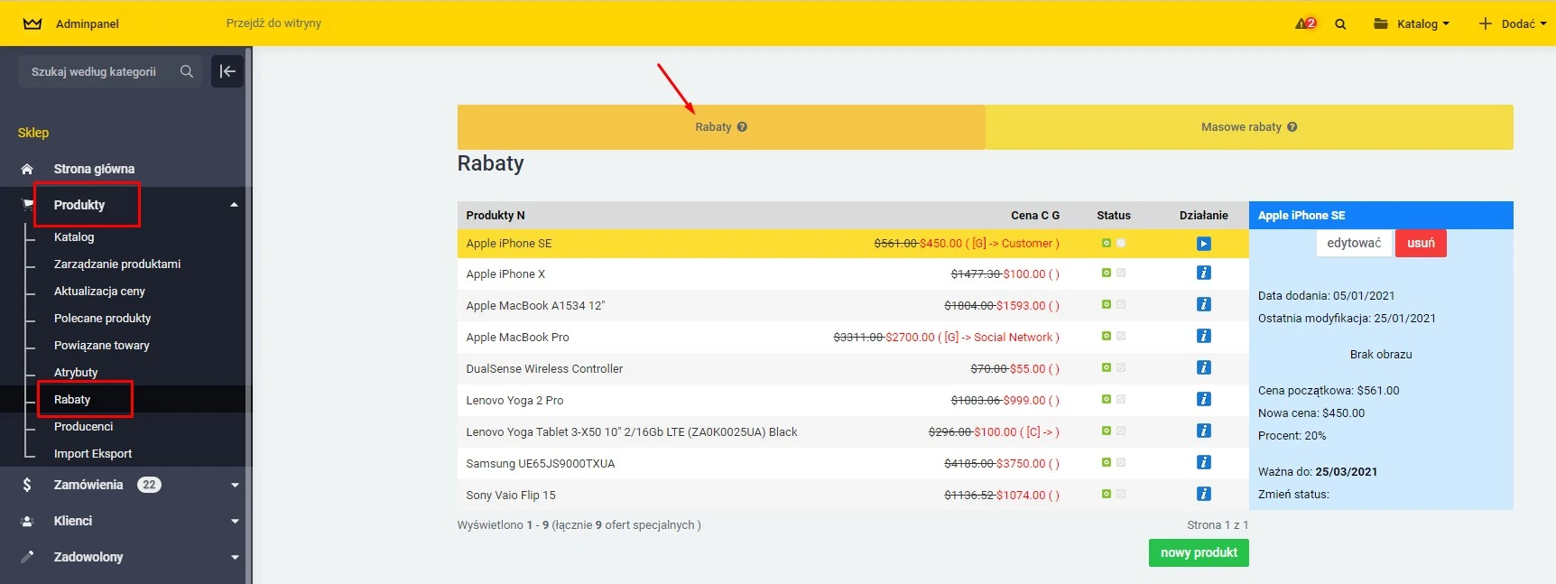 Wtyczka Masowe rabaty - na platformie do szybkiego tworzenia sklepów internetowych osCommerce Solomono - 1 Masowe rabaty - 1