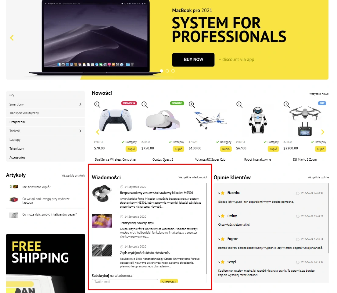 Wtyczka Aktualności - na platformie do szybkiego tworzenia sklepów internetowych osCommerce Solomono - 1 Aktualności - 1