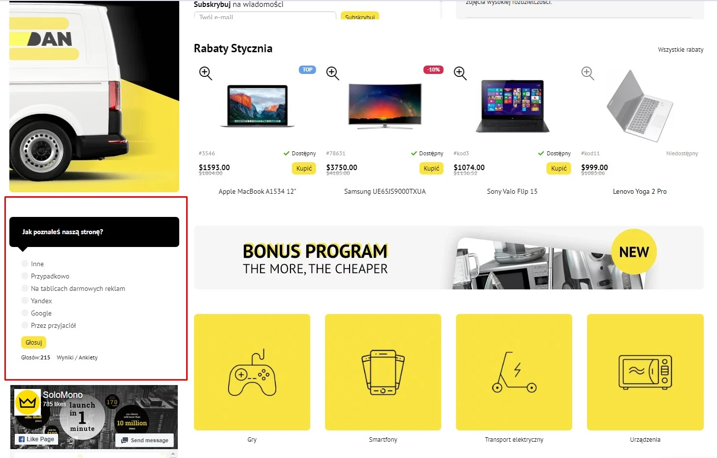 Wtyczka Ankiety (głosowanie) - na platformie do szybkiego tworzenia sklepów internetowych osCommerce Solomono - 1 Ankiety (głosowanie) - 1