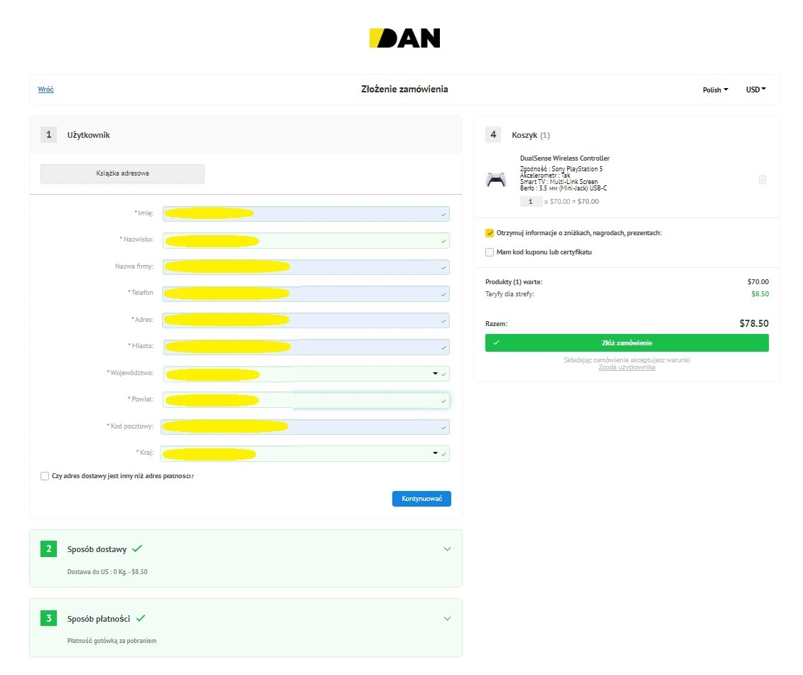 Realizacja zamówienia na jednej stronie - 2