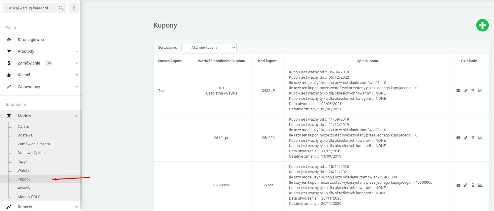 Wtyczka Kody promocyjne (kupony) - na platformie do szybkiego tworzenia sklepów internetowych osCommerce Solomono - 1 Kody promocyjne (kupony) - 1