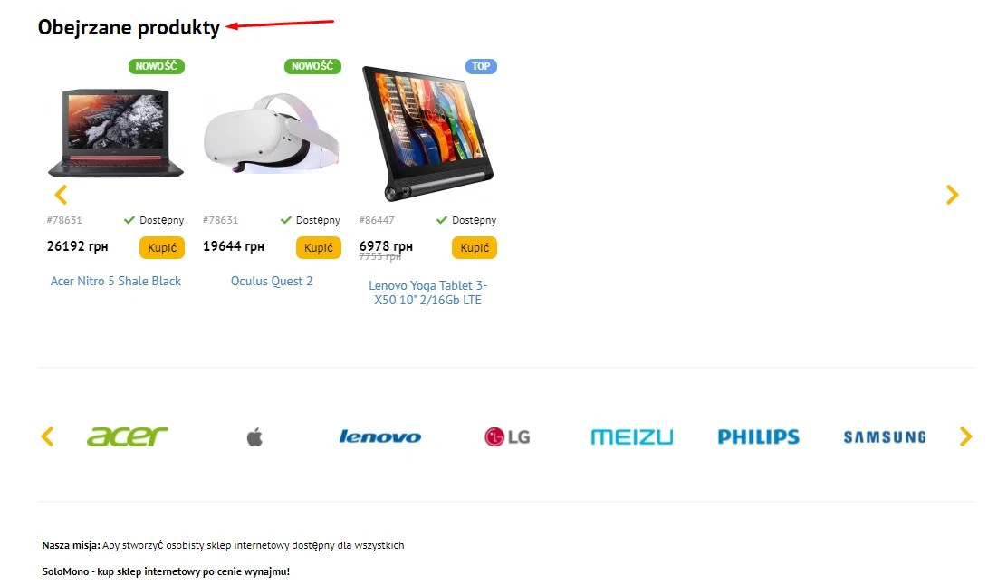 Wtyczka Oglądane produkty - na platformie do szybkiego tworzenia sklepów internetowych osCommerce Solomono - 1 Oglądane produkty - 1