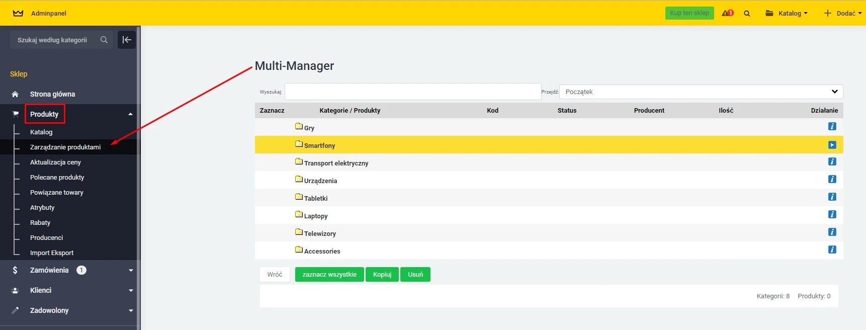 Wtyczka Zarządzanie produktami masowymi - na platformie do szybkiego tworzenia sklepów internetowych osCommerce Solomono - 1 Zarządzanie produktami masowymi - 1