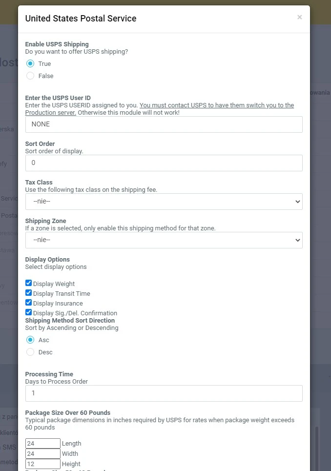 Moduł dostarczania USPS (API) - 2