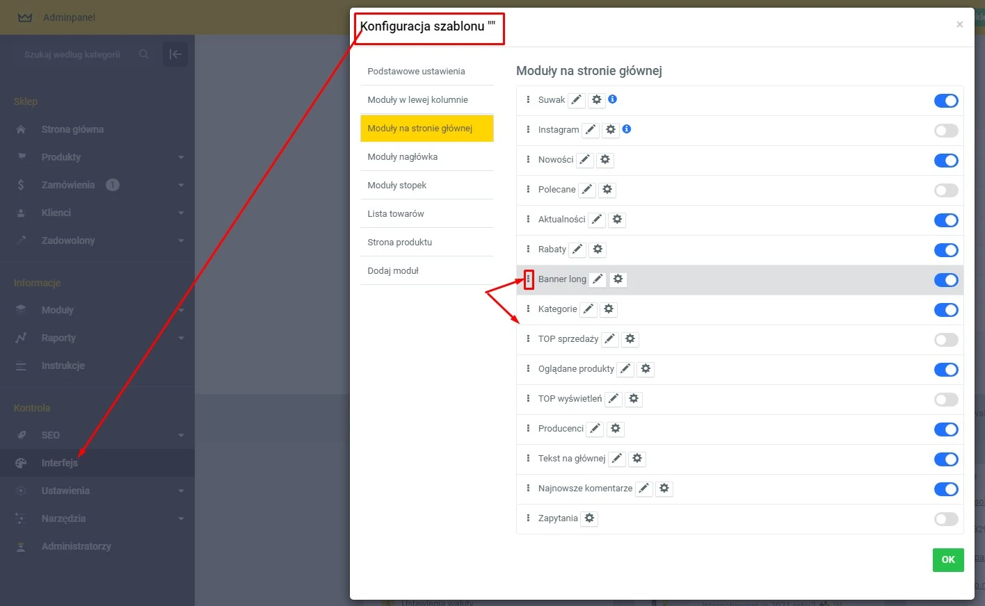 Wtyczka Edycja bloków na stronie głównej - na platformie do szybkiego tworzenia sklepów internetowych osCommerce Solomono - 1 Edycja bloków na stronie głównej - 1