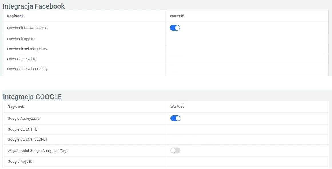 Autoryzacji (Google, Facebook) - 2