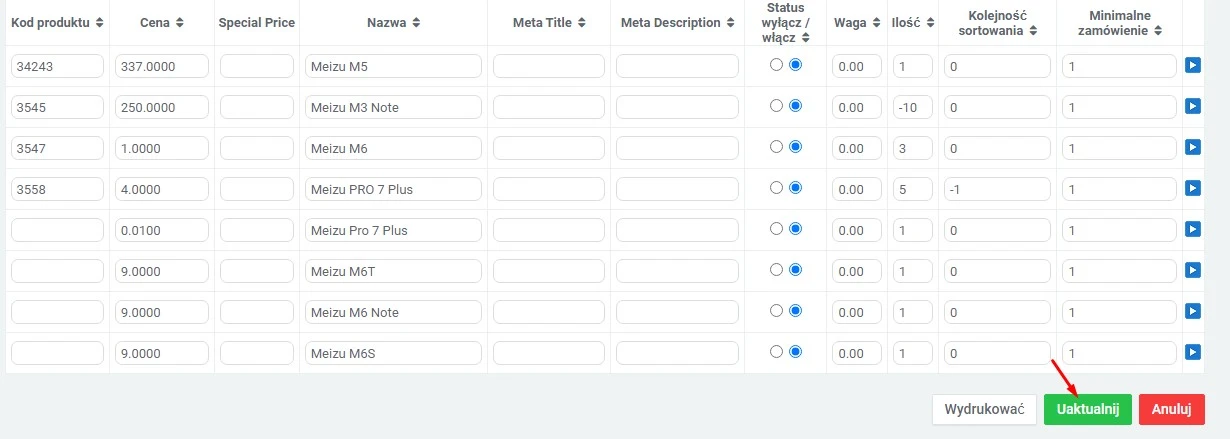 Wtyczka Grupowa edycja towarów - na platformie do szybkiego tworzenia sklepów internetowych osCommerce Solomono - 3 Grupowa edycja towarów - 3