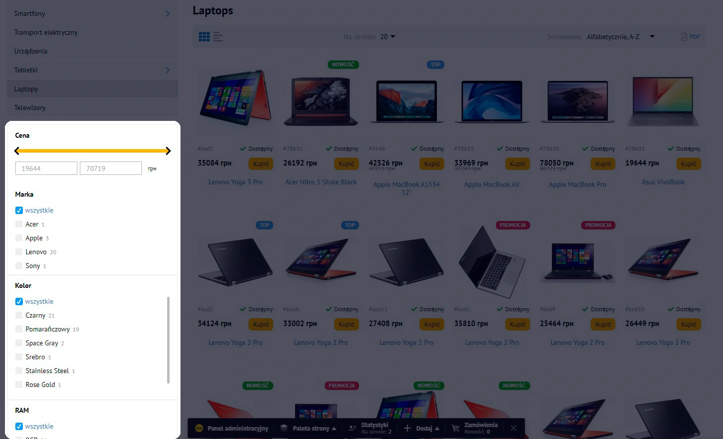 Wtyczka Filtruje według cech - na platformie do szybkiego tworzenia sklepów internetowych osCommerce Solomono - 1 Filtruje według cech - 1
