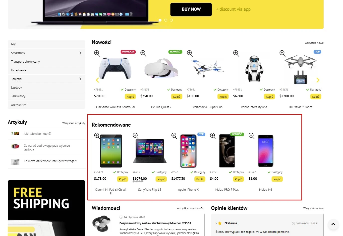 Wtyczka Polecane produkty - na platformie do szybkiego tworzenia sklepów internetowych osCommerce Solomono - 2 Polecane produkty - 2