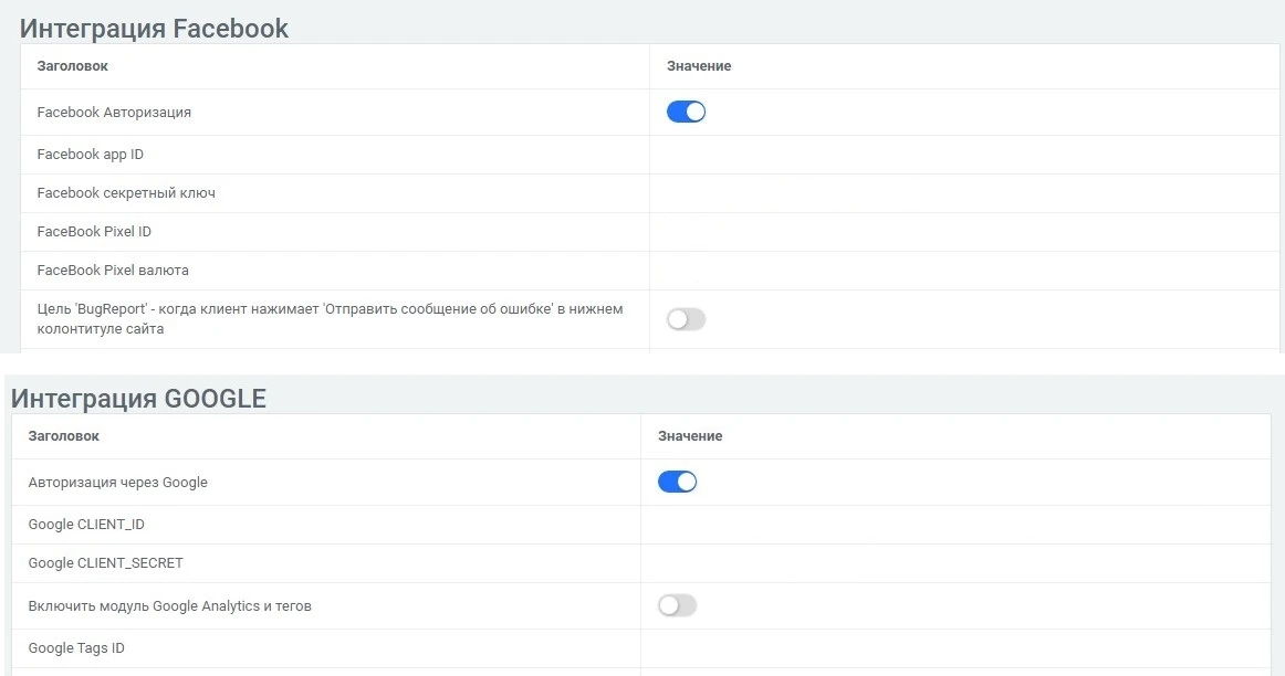 Авторизации (Google, Facebook) - 2