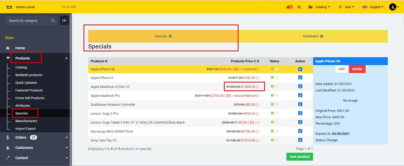 Specials (price discounts) - 2