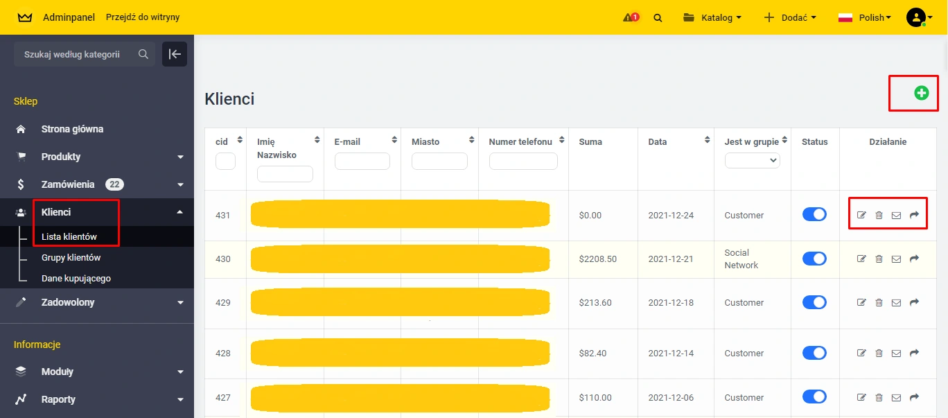 Tworzenie klienta w panelu administracyjnego - 1