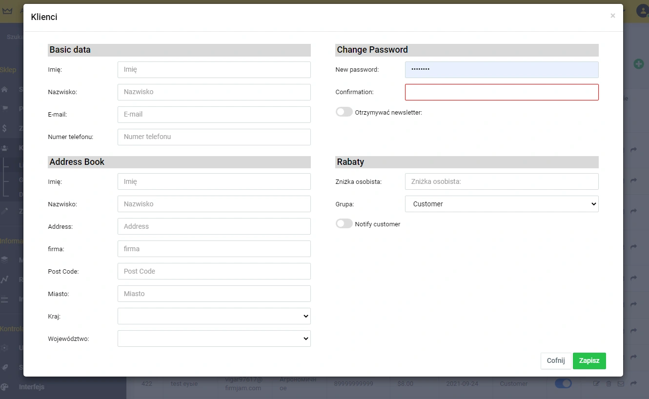 Tworzenie klienta w panelu administracyjnego - 2