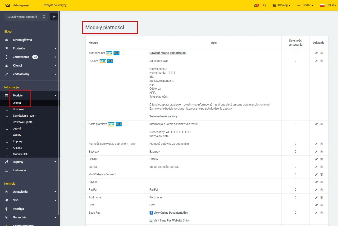 Standardowe metody płatności - 2