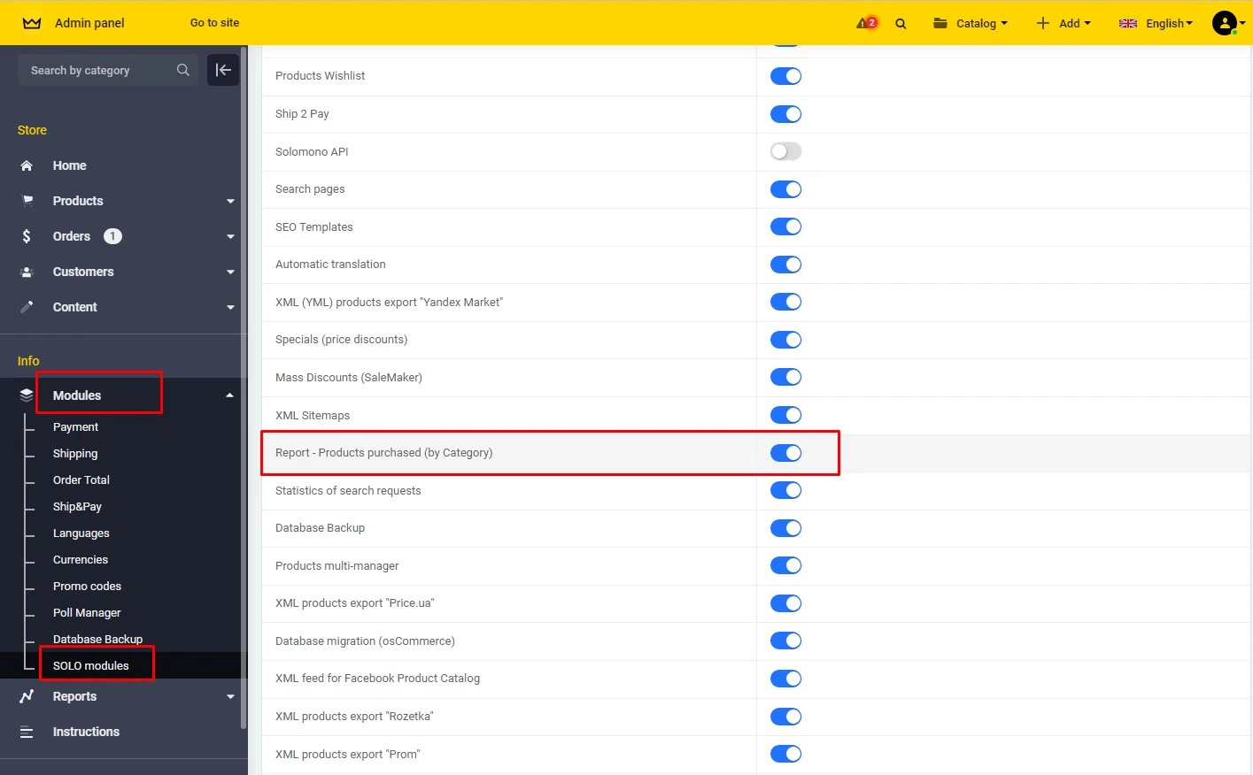 Report - Products purchased (by Category) - 1