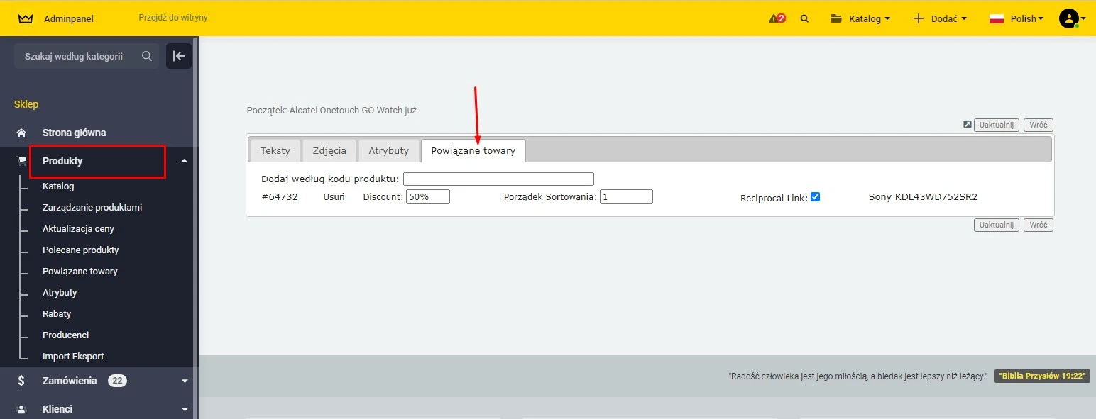 Wtyczka Produkty powiązane - na platformie do szybkiego tworzenia sklepów internetowych osCommerce Solomono - 2 Produkty powiązane - 2